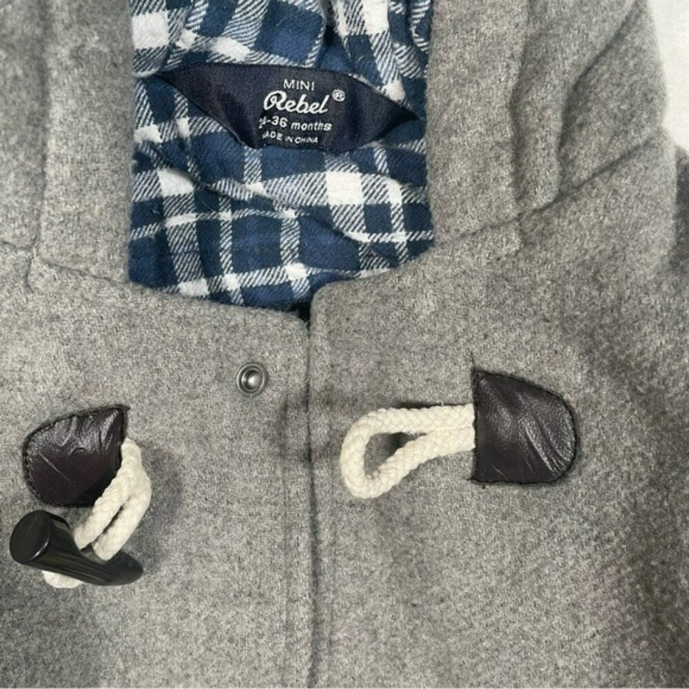 Mini Rebel Toddler Grey Hooded Wool Toggle Coat 24-36m Winter - Picture 5 of 7
